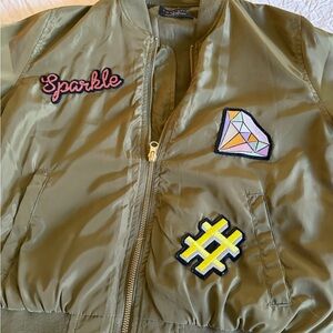 K-Pop Retro Varsity Satin Olive Green Bomber Jacket Love Train